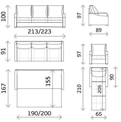 размеры дивана кровати